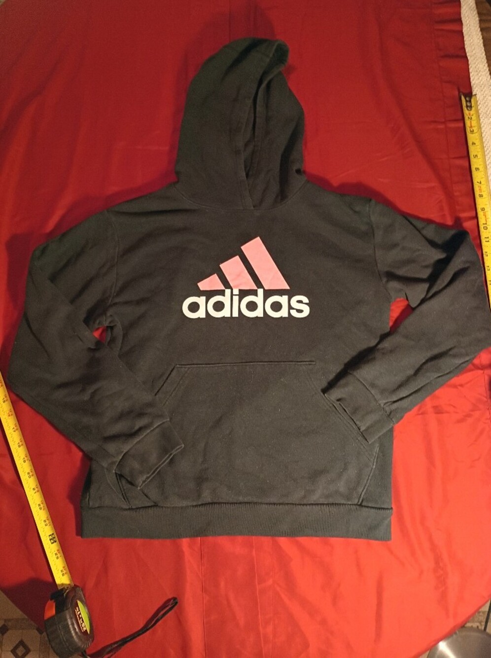 adidas Black Hoodie with Pink Logo